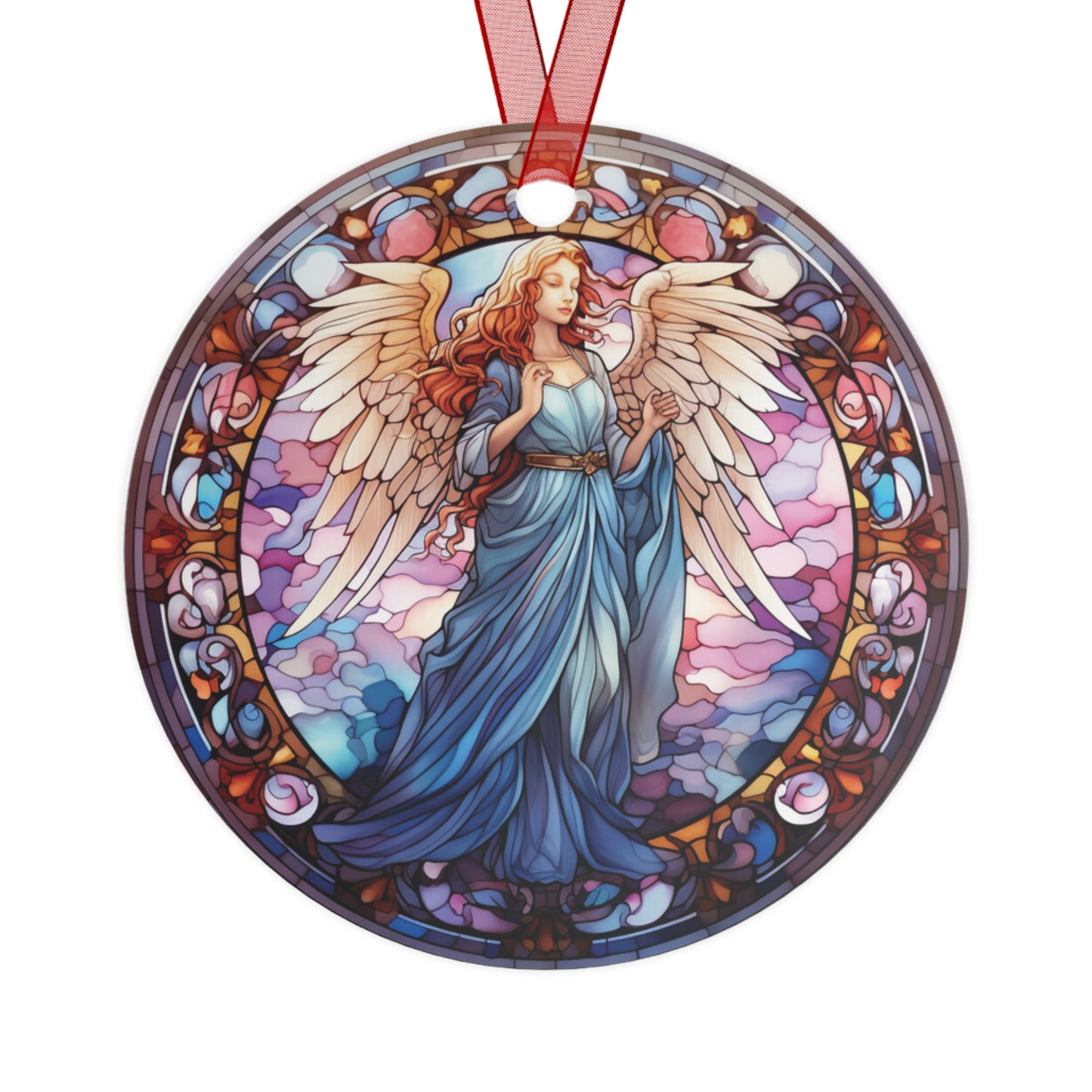 Beautiful Angel Stained Glass Style Ornament Lightweight Shaterproof Metal Ornaments Christmas Ornament Exchange Christmas Angel Ornament