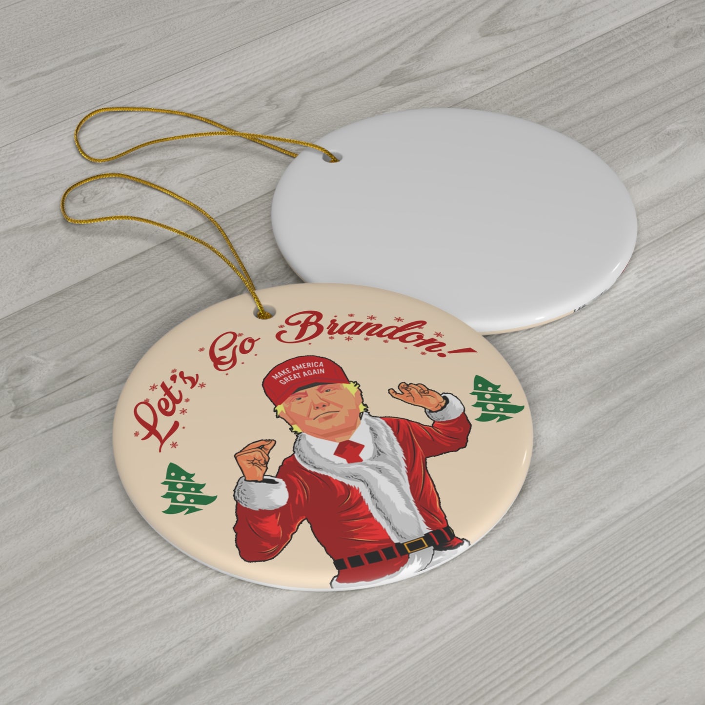 Funny Santa Trump Christmas Ornament - Let's Go Brandon Gift