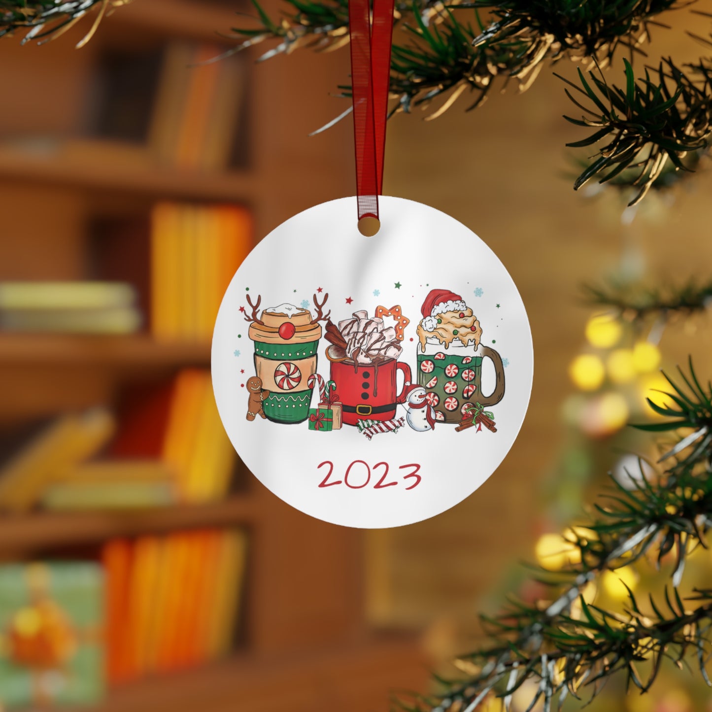 Coffee Christmas 2023 Ornament Lightweight Shaterproof Metal Ornaments Christmas Ornament Exchange Christmas Latte Ornament Drinks Ornament