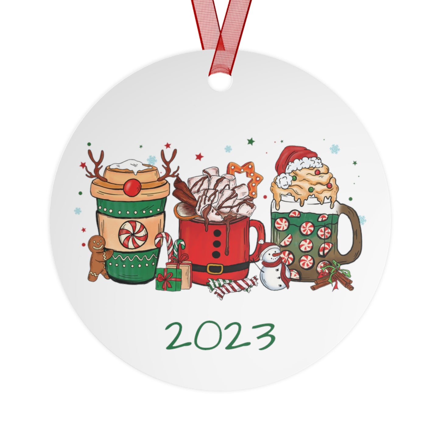 Coffee Christmas 2023 Ornament Lightweight Shaterproof Metal Ornaments Christmas Ornament Exchange Christmas Latte Ornament Drinks Ornament