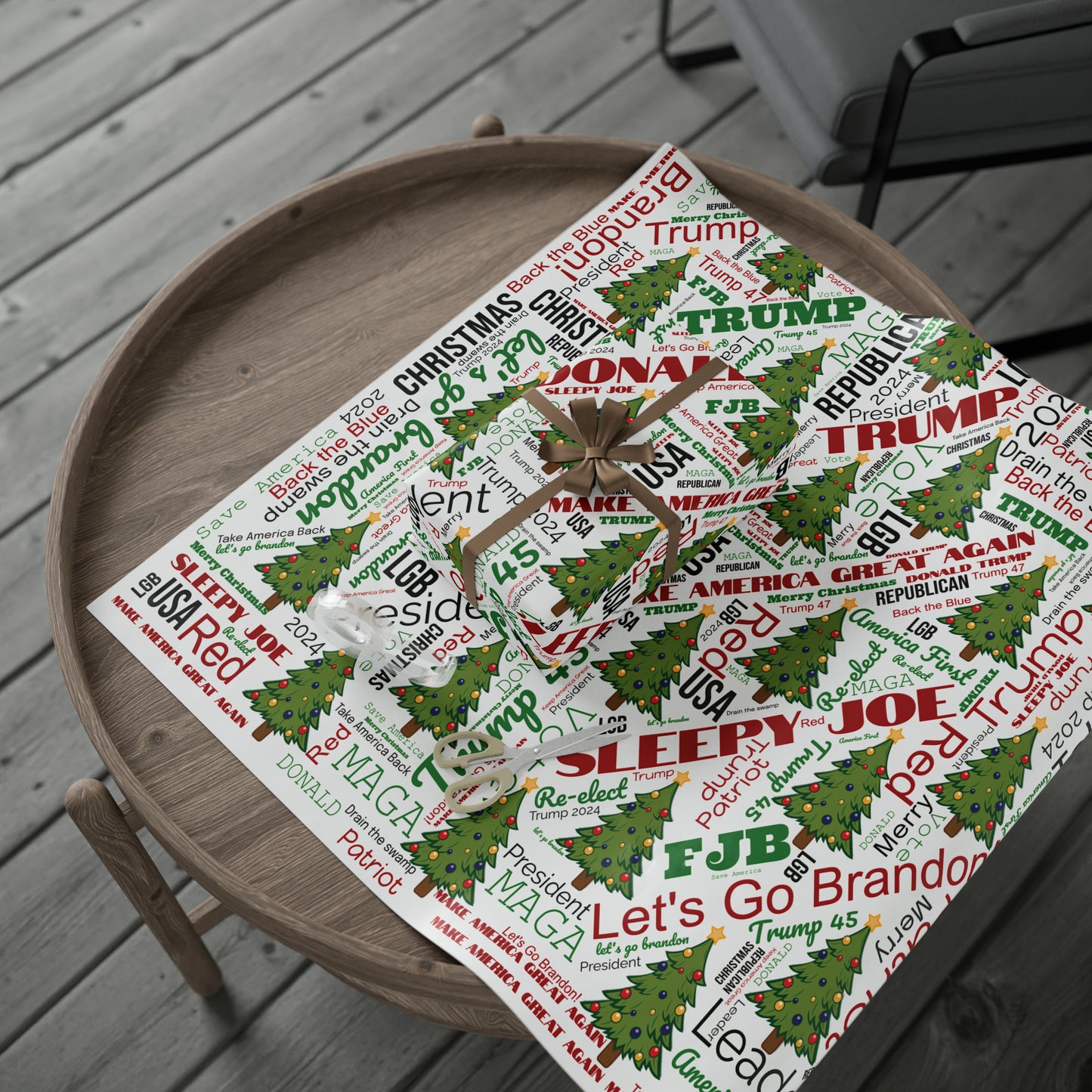 Christmas Word Wrap Trump Gift Wrap for Gifts Christmas - Let's Go Brandon Gift Wrap