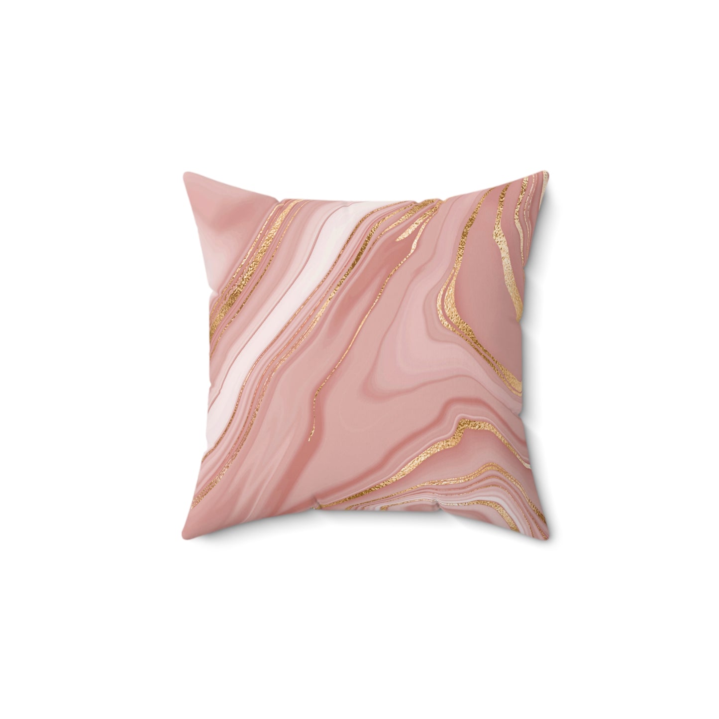 Pretty Pink Marble Print Waves of Pink Gold Marble Spun Polyester Square Pillow