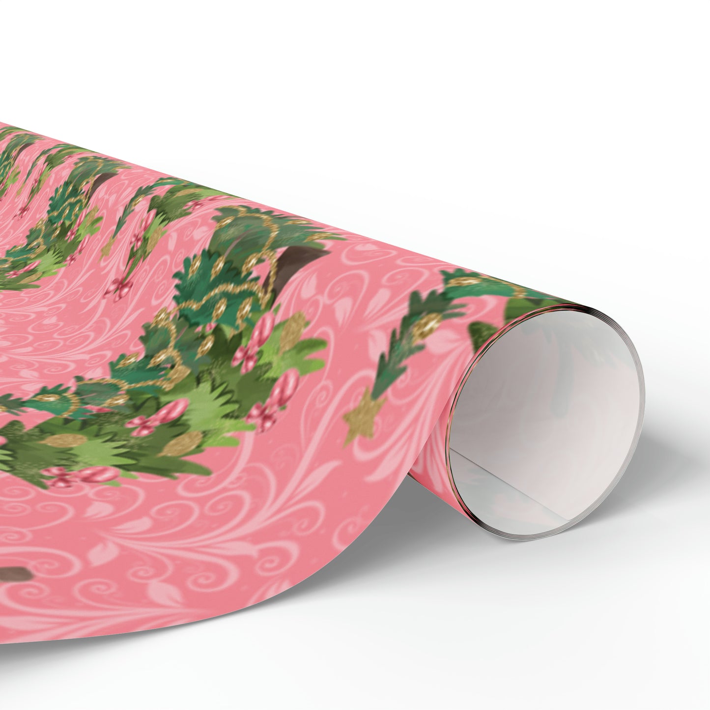 Beautiful Christmas Tree Pink Gift Wrap - Pink Wrapping Paper Christmas Trees