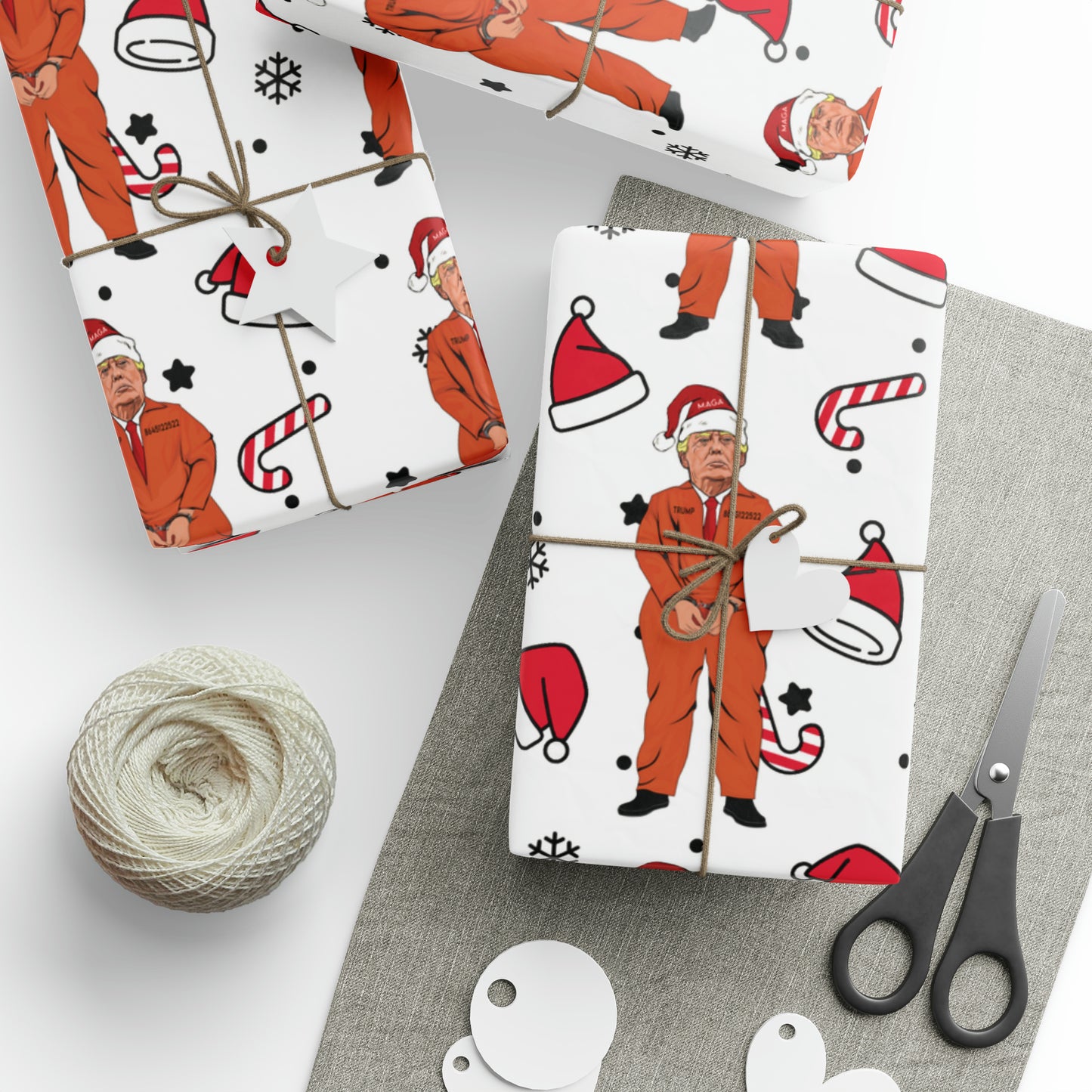 Funny Trump Orange Prison Suit Wrapping Paper for Gifts - Pro Biden Christmas Gift Wrap