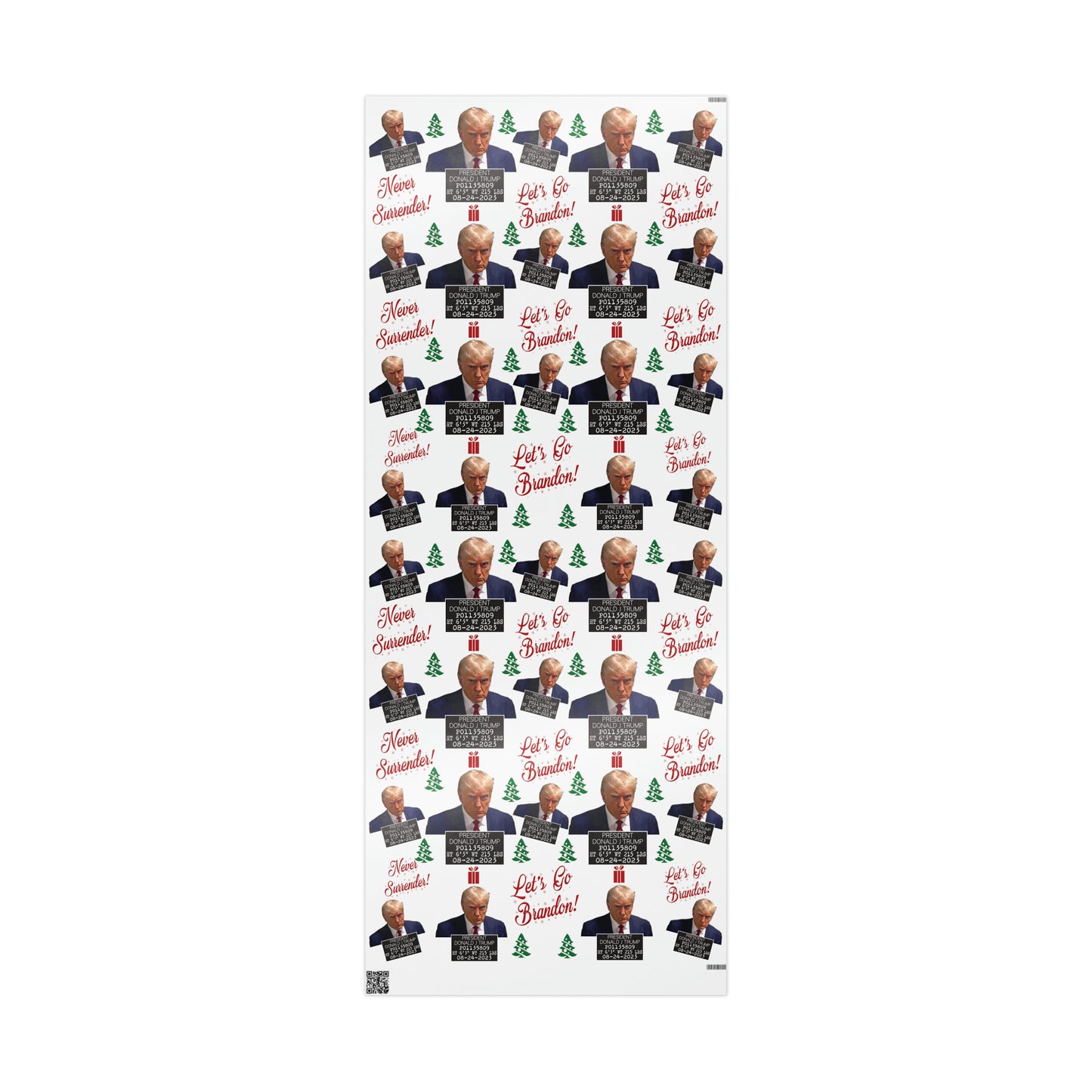 The Trump Mugshot Gift Wrap - Let's Go Brandon Gift Wrap - Santa Trump 2024 Never Surrender Wrapping Paper