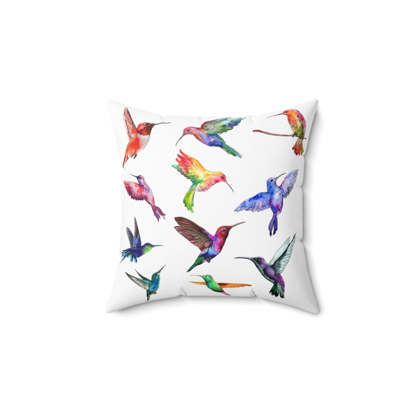 Beautiful Hummingbird Pillow Colorful Digital Watercolor Bird Lover Bird Watcher Nature Spun Polyester Square Pillow