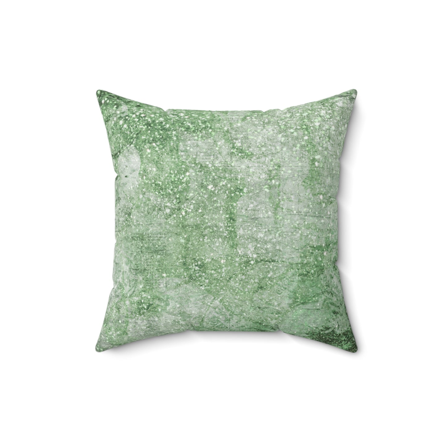 Glimmery Green Crumpled Vintage News Print Style Faux Suede Soft Square Pillow