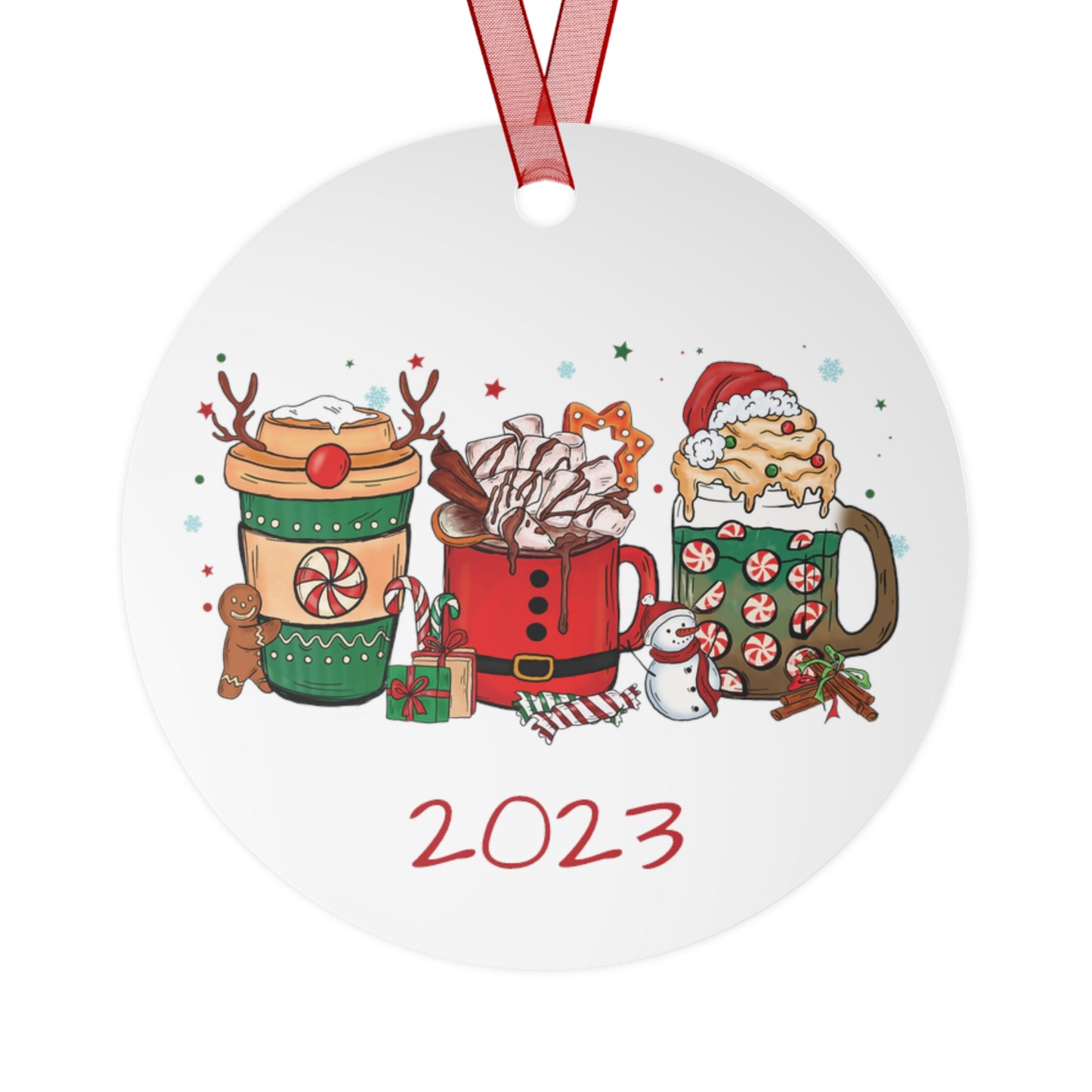 Coffee Christmas 2023 Ornament Lightweight Shaterproof Metal Ornaments Christmas Ornament Exchange Christmas Latte Ornament Drinks Ornament