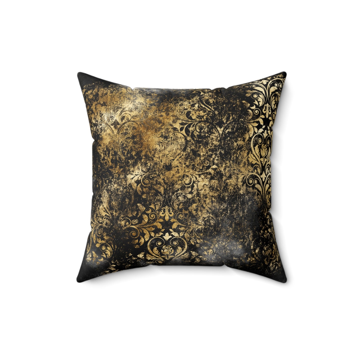 Cloudy Black Gold Pattern Print Faux Suede Soft Square Pillow