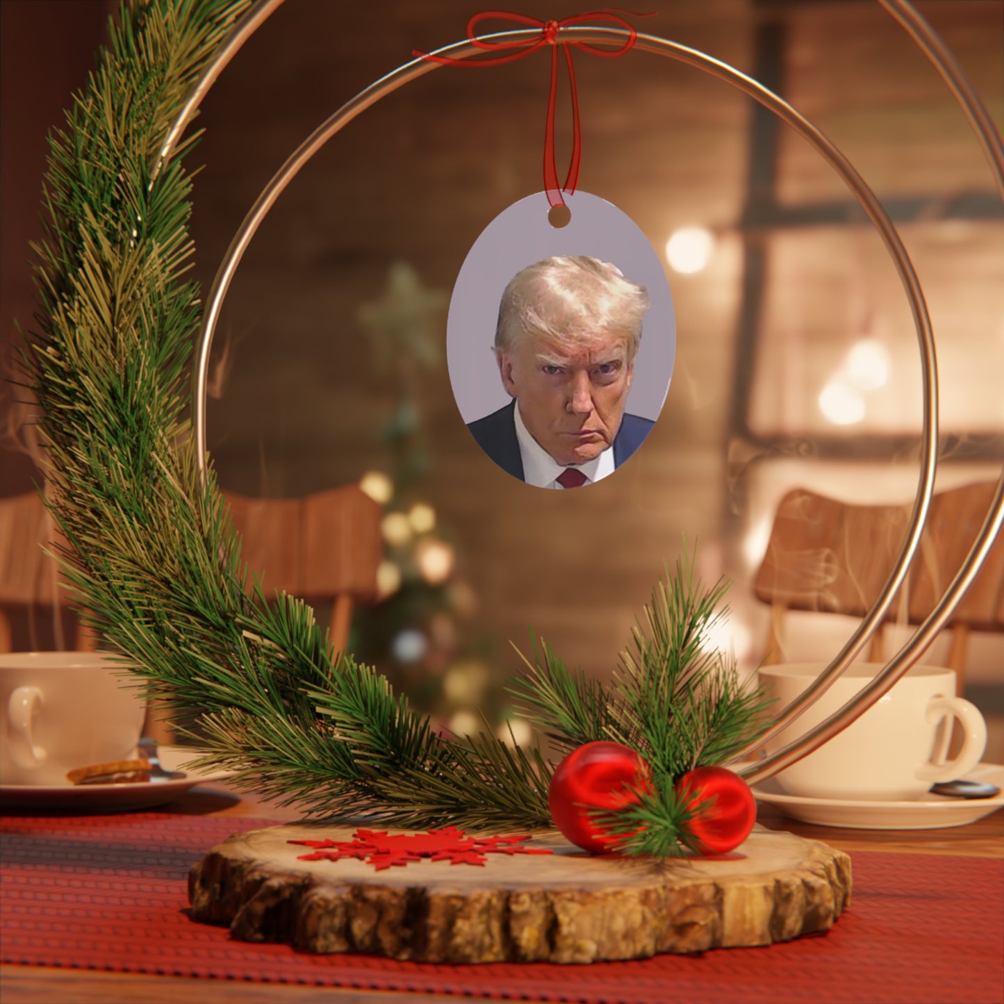 The Christmas Trump Mugshot 2023 Keepsake Metal Ornaments Double Sided