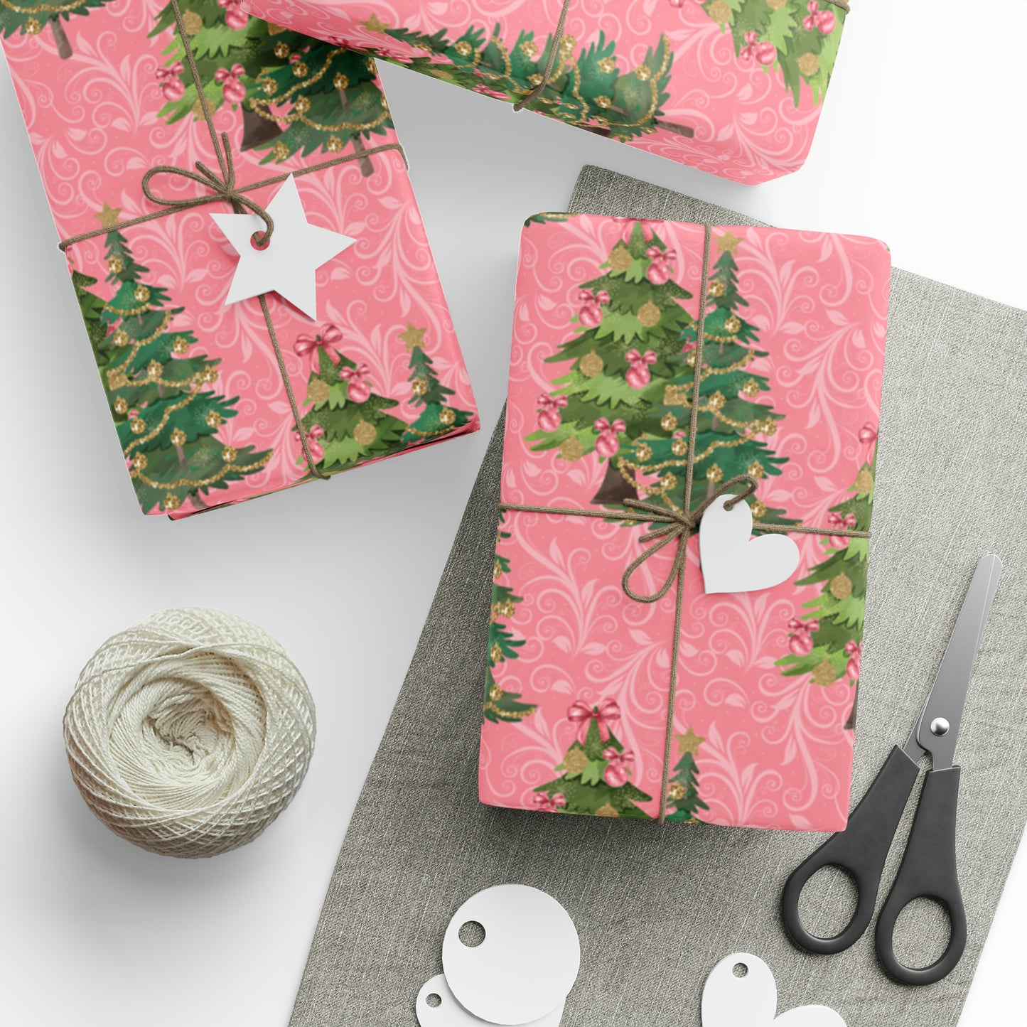 Beautiful Christmas Tree Pink Gift Wrap - Pink Wrapping Paper Christmas Trees