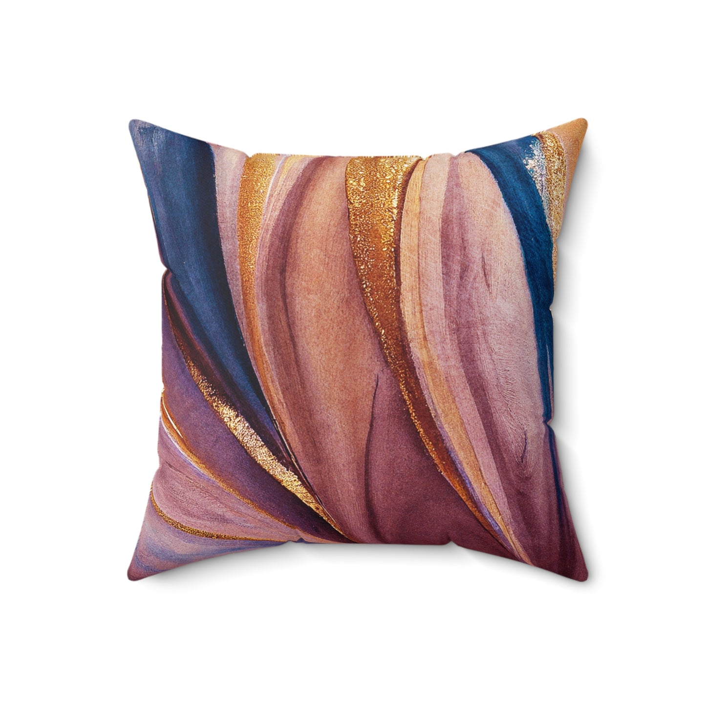 Stunning Marble Print Waves of Blue Pink Gold Marble Pattern Spun Polyester Square Pillow