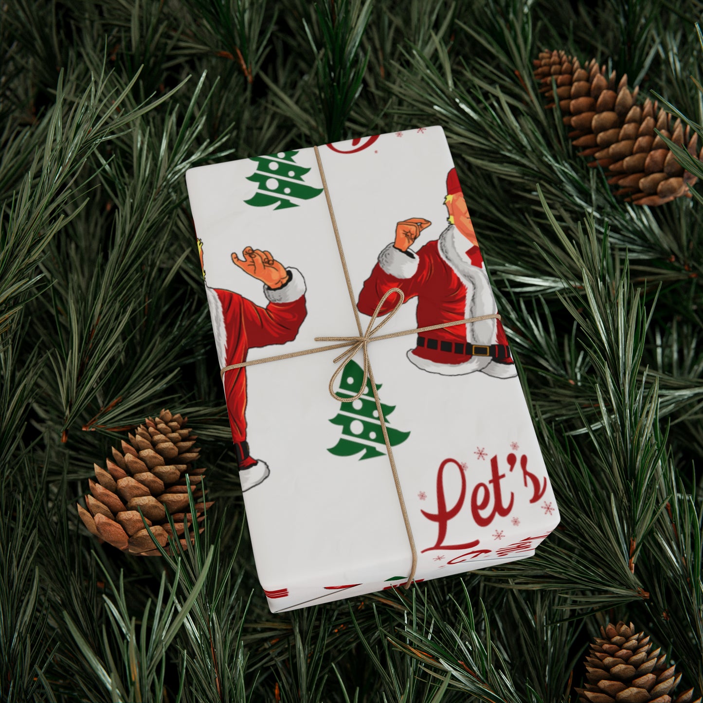 Jolly Trump Gift Wrap for Christmas - Joe Let's Go Brandon Gift - Santa Trump White Wrapping Paper