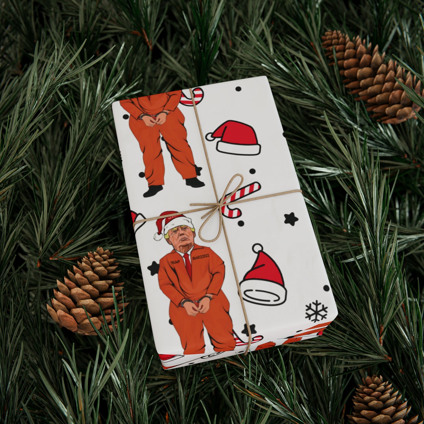 Funny Trump Orange Prison Suit Wrapping Paper for Gifts - Pro Biden Christmas Gift Wrap