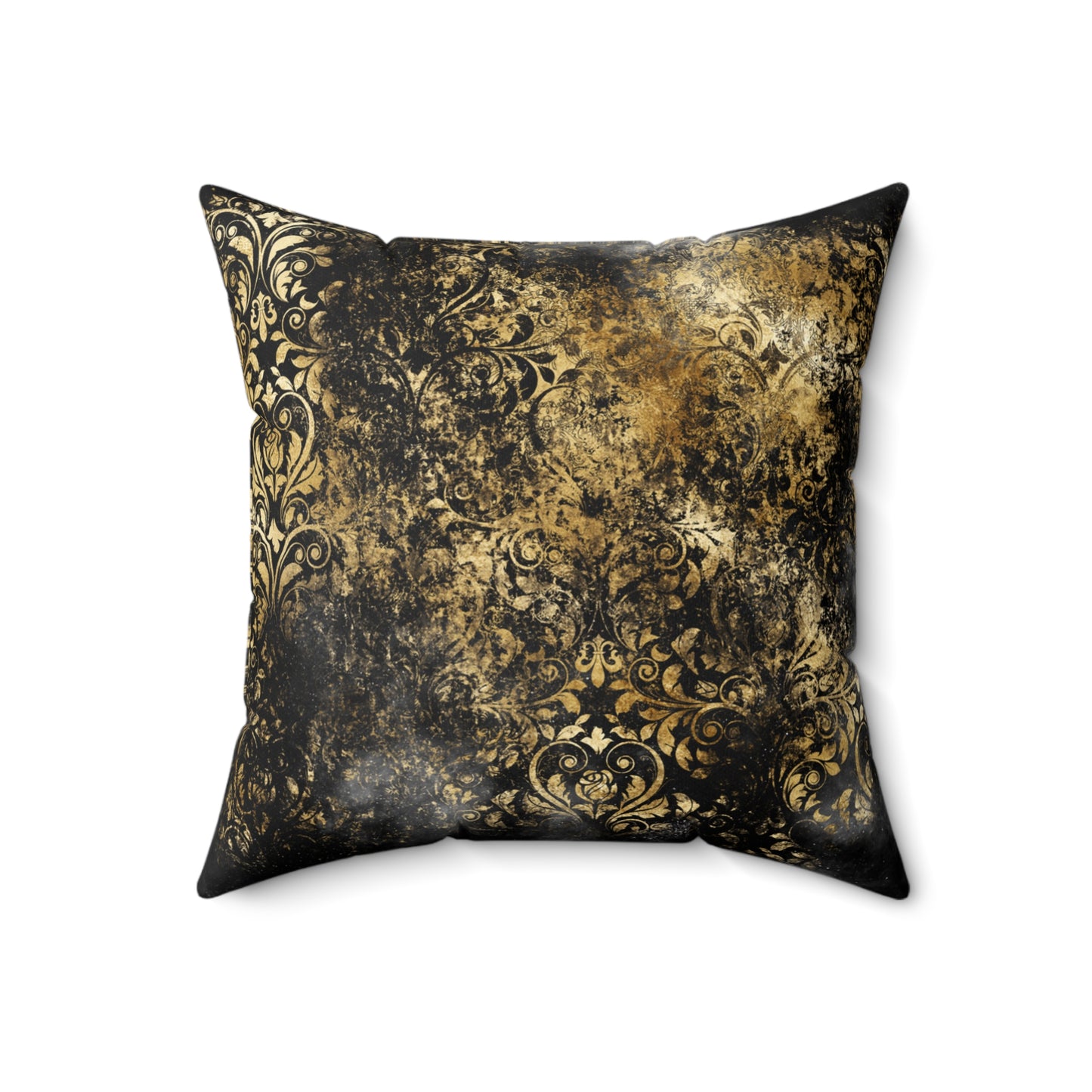 Cloudy Black Gold Pattern Print Faux Suede Soft Square Pillow