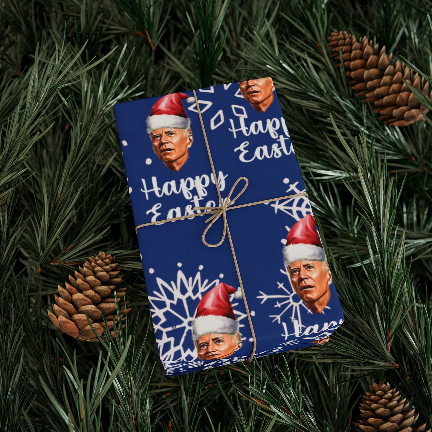 Comically Confused Biden Christmas Blue Wrapping Paper Happy Easter
