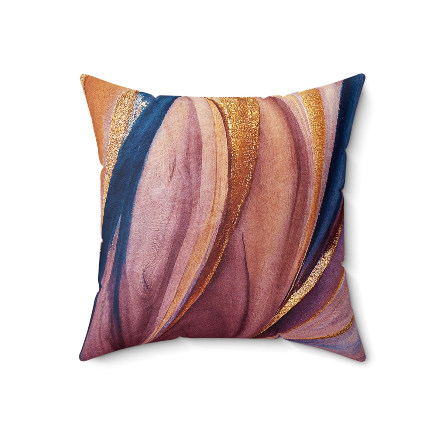 Stunning Marble Print Waves of Blue Pink Gold Marble Pattern Spun Polyester Square Pillow