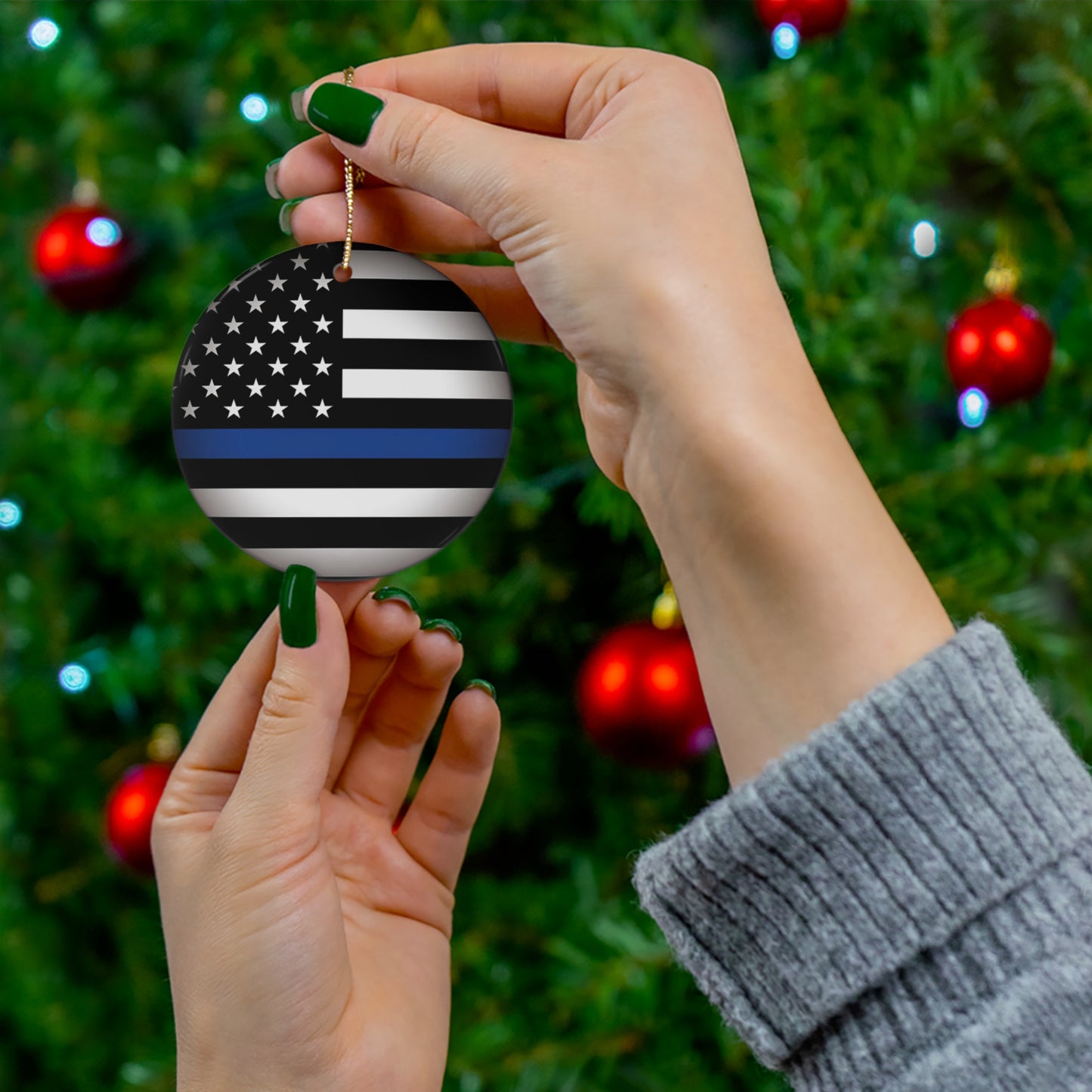 Thin Blue Line Christmas Ornament - Police Ornament - Police Lives Gift Ornament