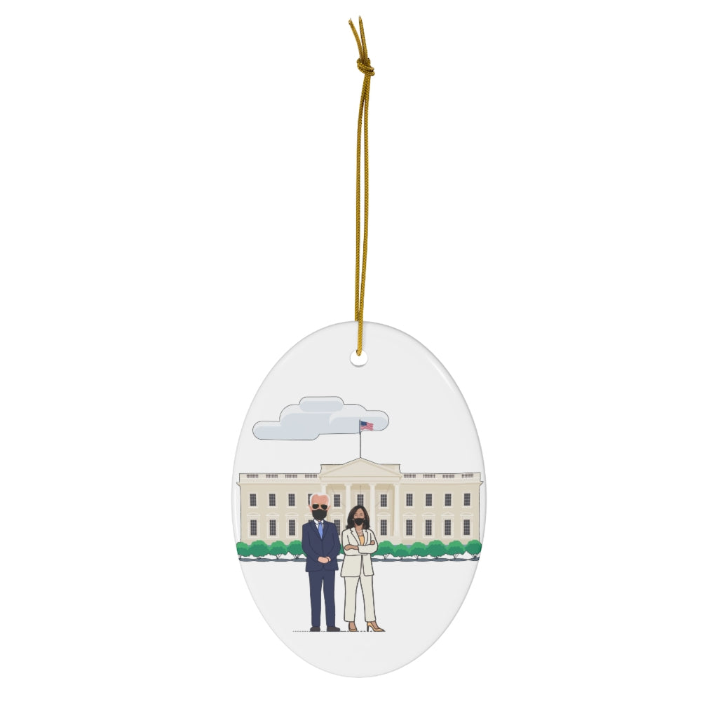 President Biden VP Kamala Harris White House Ornament - Double Sided Round Ceramic Biden Ornament