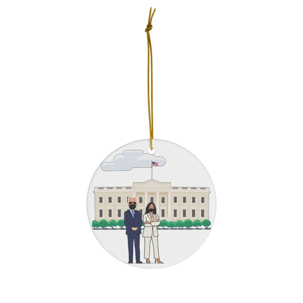 President Biden VP Kamala Harris White House Ornament - Double Sided Round Ceramic Biden Ornament