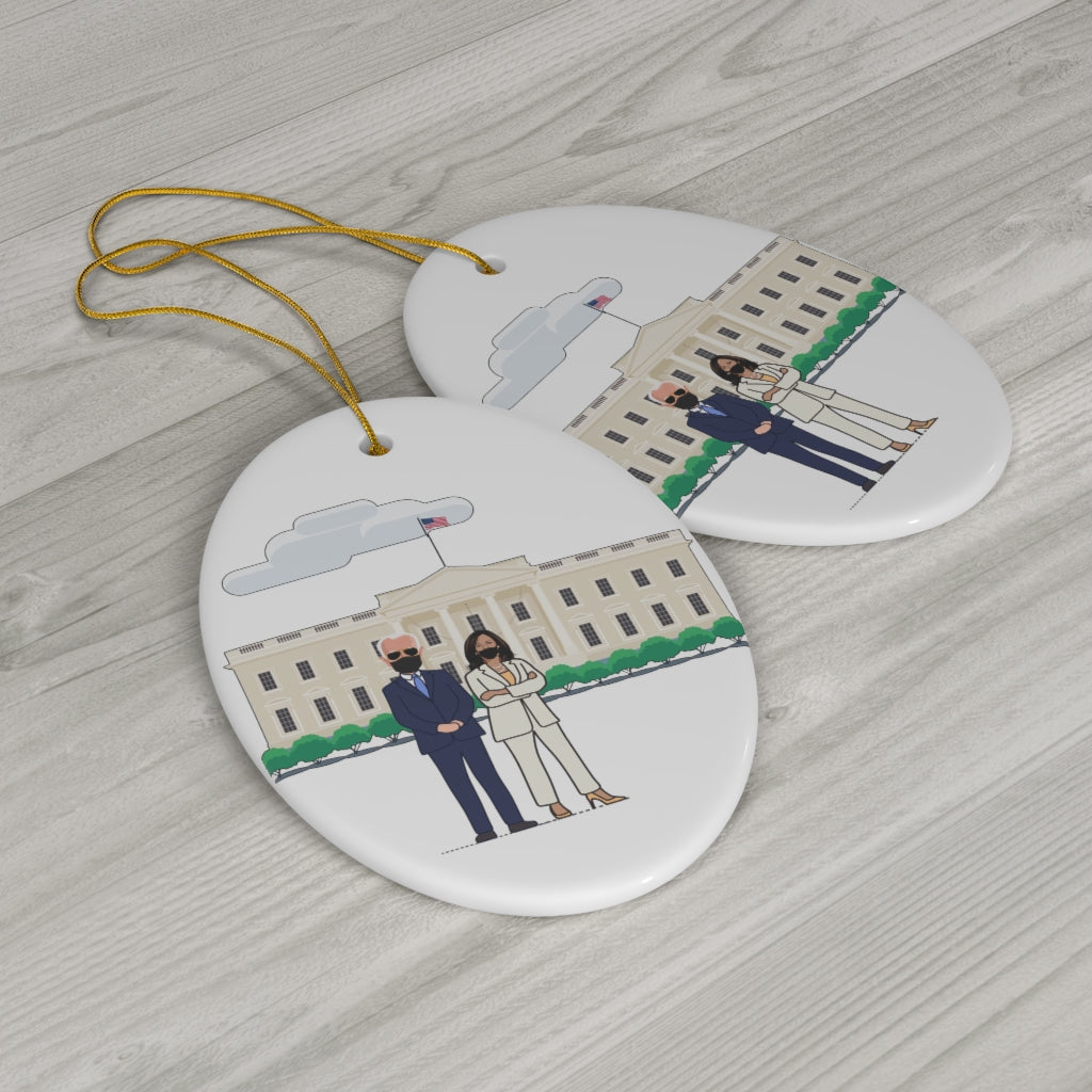 President Biden VP Kamala Harris White House Ornament - Double Sided Round Ceramic Biden Ornament