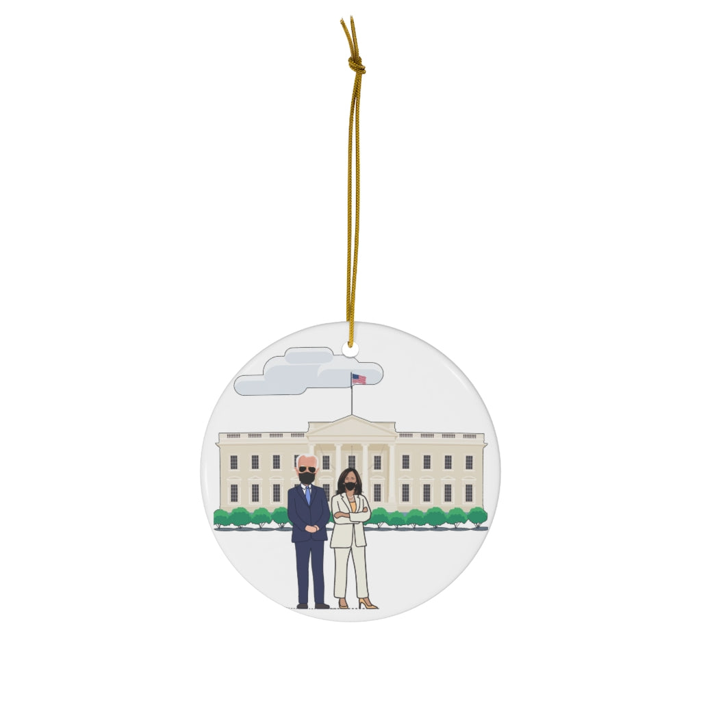 President Biden VP Kamala Harris White House Ornament - Double Sided Round Ceramic Biden Ornament