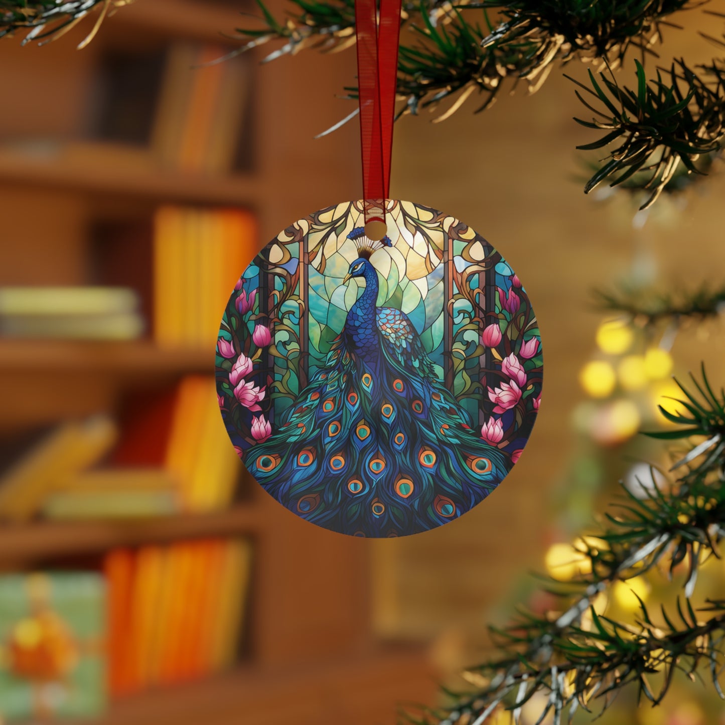 Peacock Ornament Stained Glass Style Ornament Lightweight Shaterproof Metal Ornaments Christmas Ornament Exchange Christmas Peacock Feathers