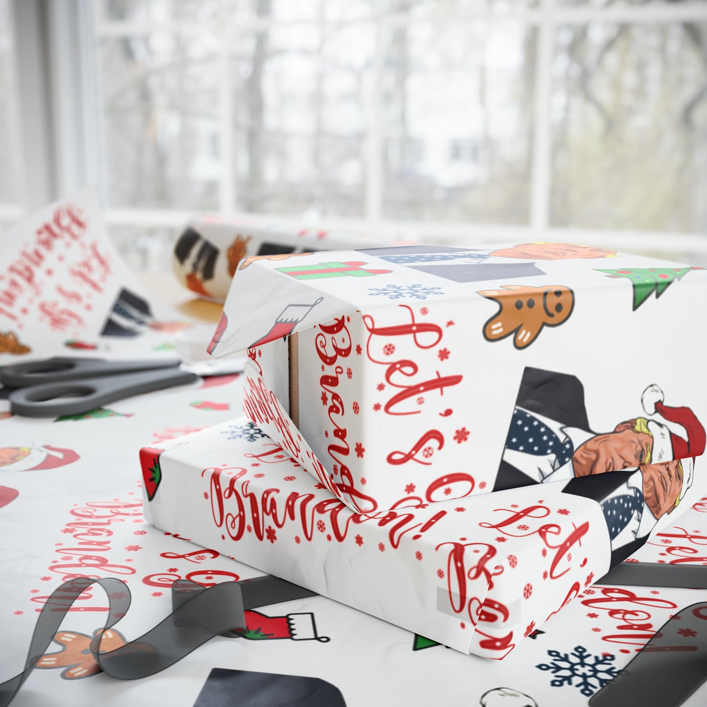The Best Trump Wrapping Paper for Gifts - Pro Trump Santa Let's Go Brandon Christmas Gift Wrap