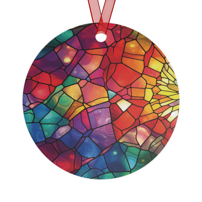 Christmas Rainbow Stained Glass Style Ornament Lightweight Shaterproof Metal Ornaments Christmas Ornament Exchange Decoration Gift Colorful