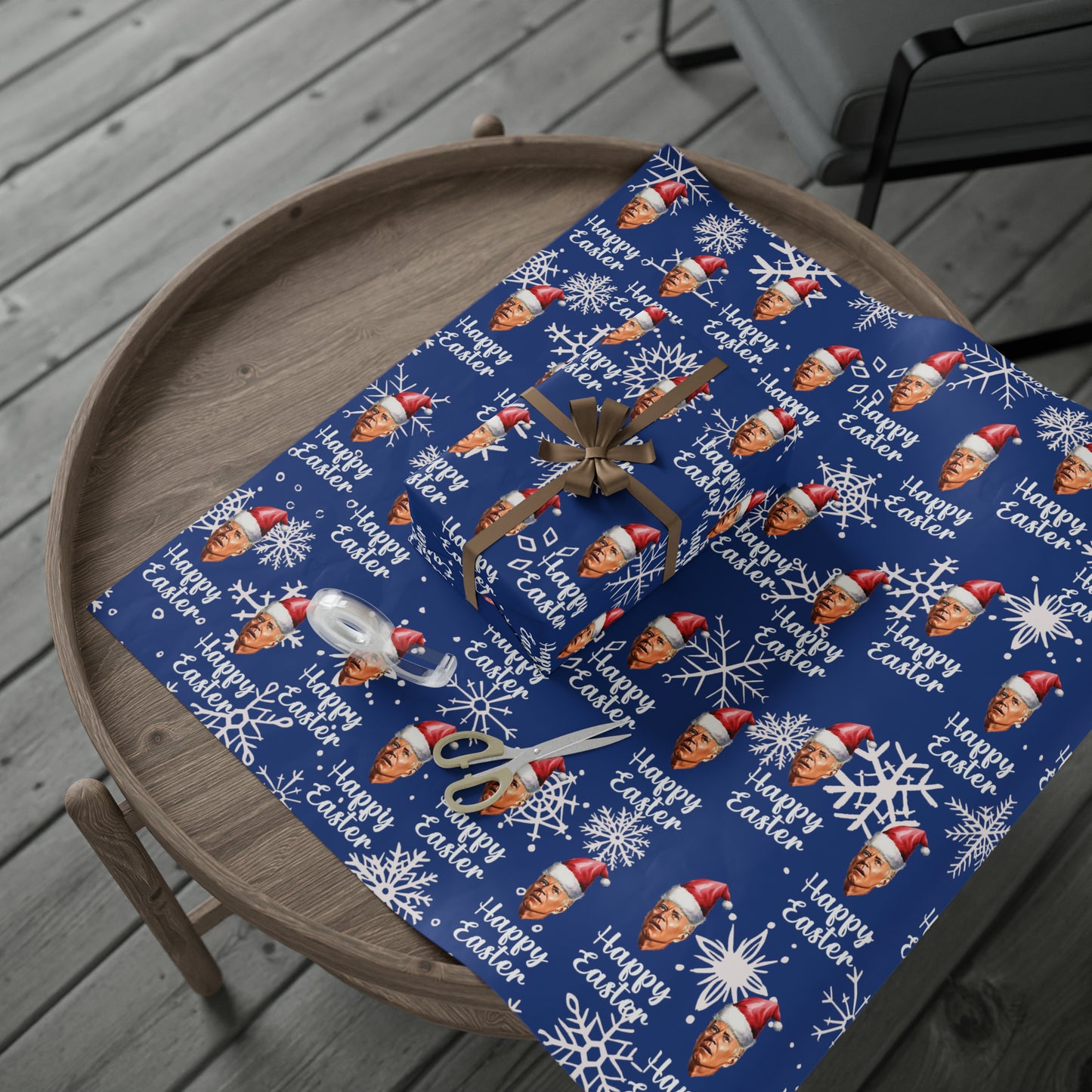 Comically Confused Biden Christmas Blue Wrapping Paper Happy Easter