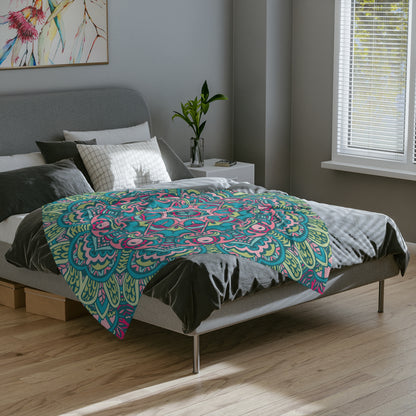 Glimmery Green Blue Purple Mandala Throw Sofa Bed Blanket  - Soft Thick Velveteen Minky Throw Blanket