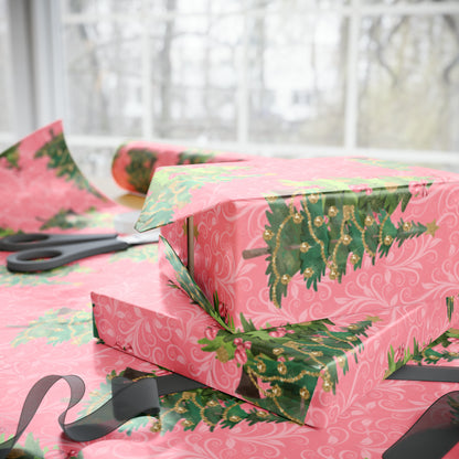 Beautiful Christmas Tree Pink Gift Wrap - Pink Wrapping Paper Christmas Trees