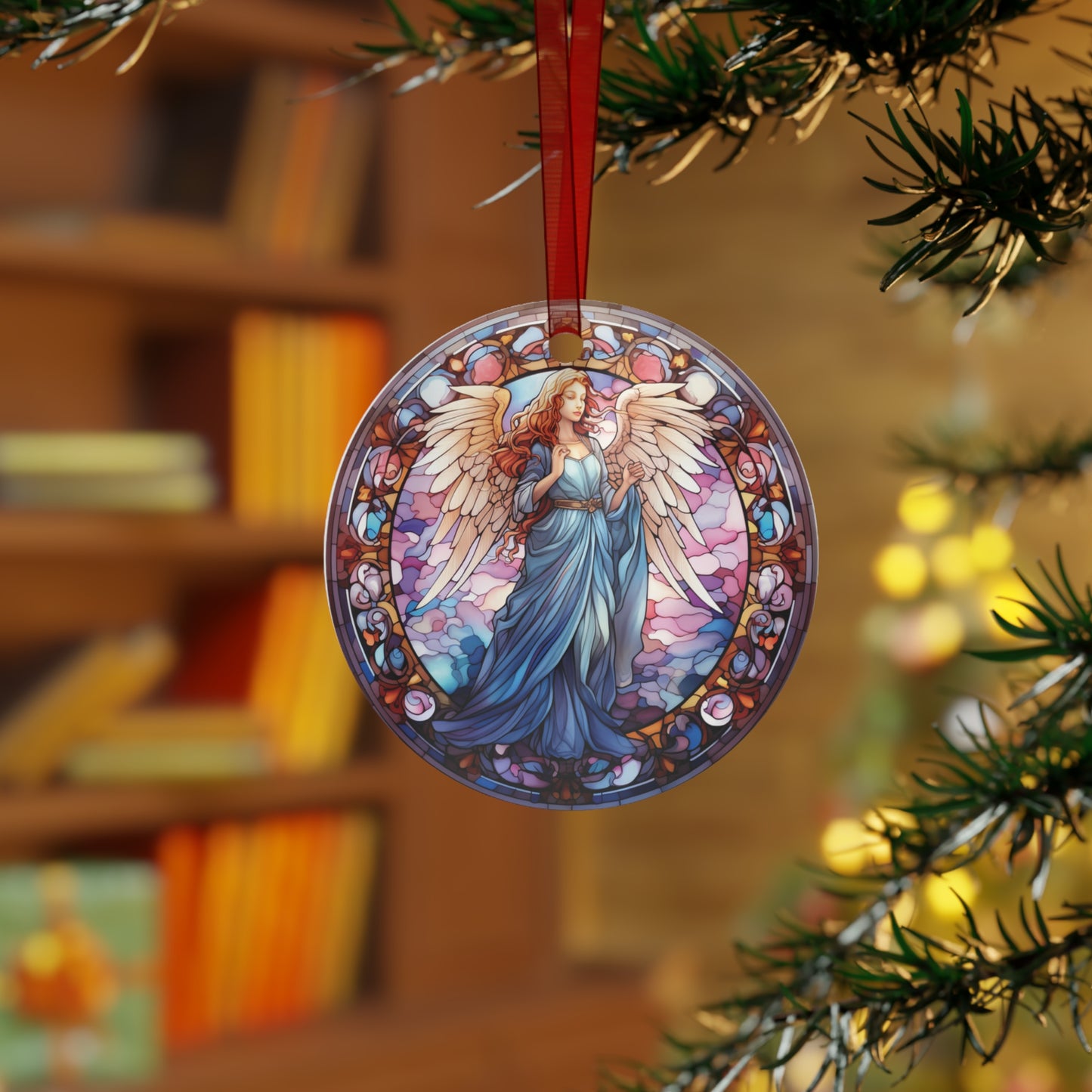 Beautiful Angel Stained Glass Style Ornament Lightweight Shaterproof Metal Ornaments Christmas Ornament Exchange Christmas Angel Ornament