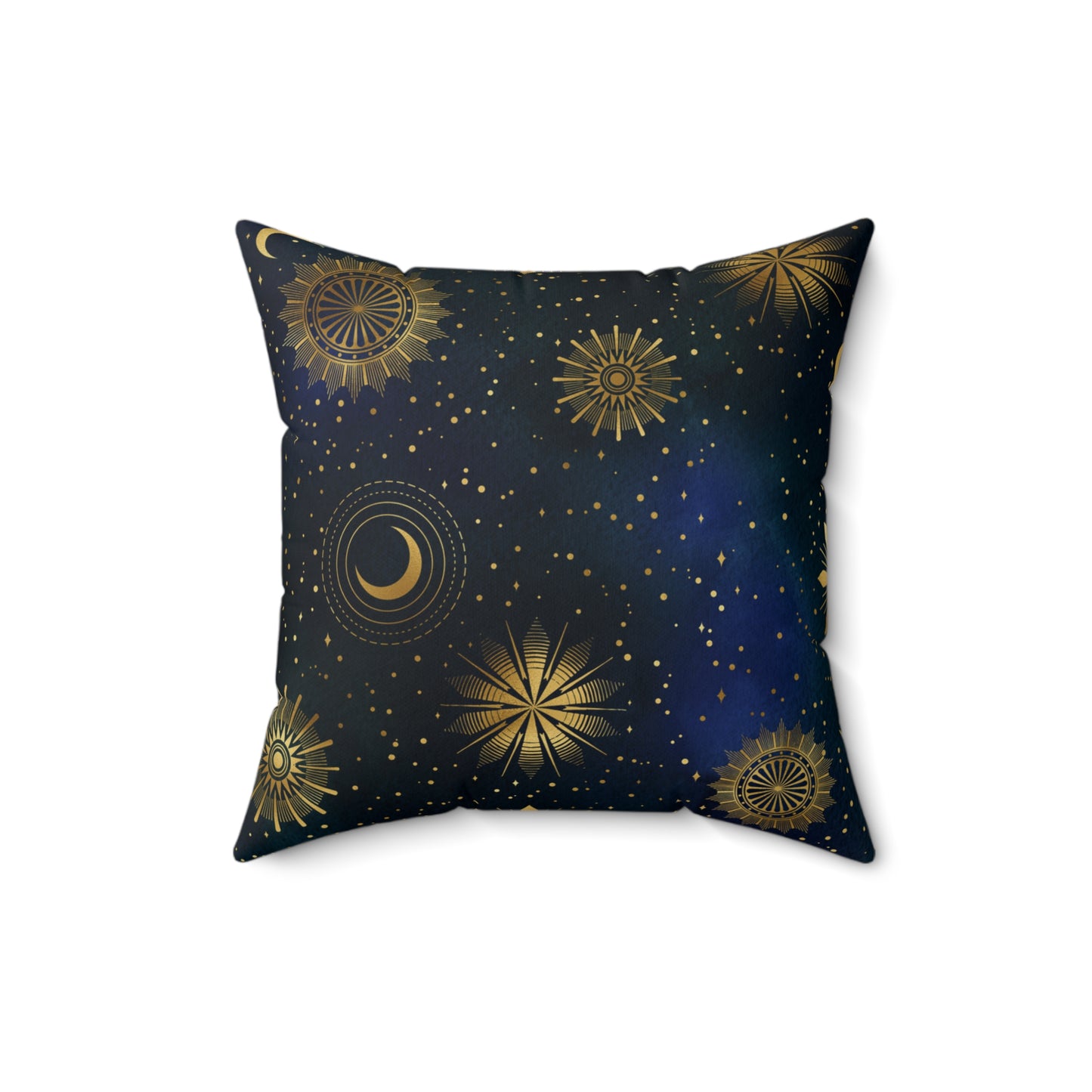 Fantasy Space Theme Blue Gold Moon Stars Print Spun Polyester Square Pillow