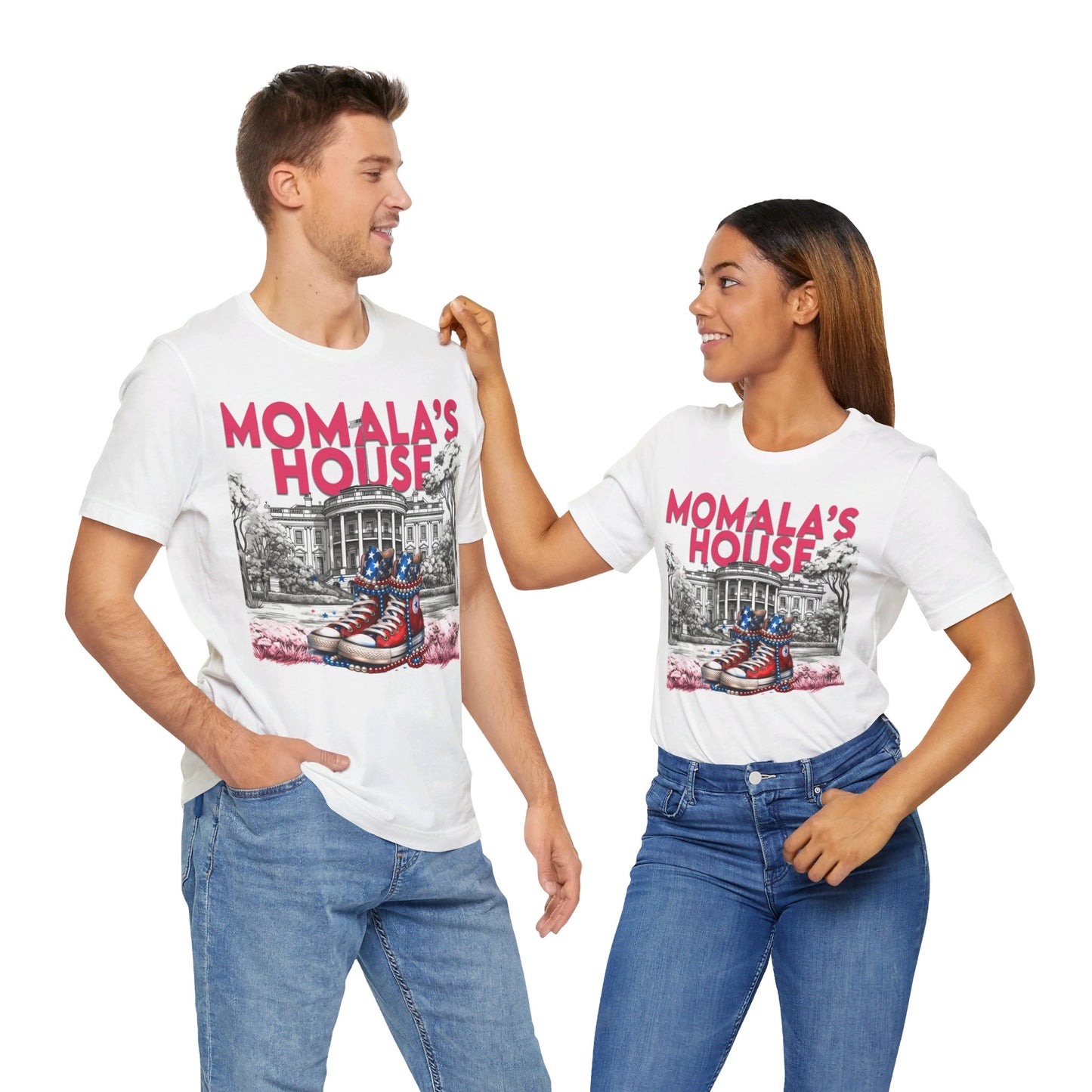 Momala, Momala's House, Madam President Kamala, Bella Canvas 3001 Unisex T-Shirt, Kamala Shirt, Kamala DNC Shirt, Kamala Chucks Pearls