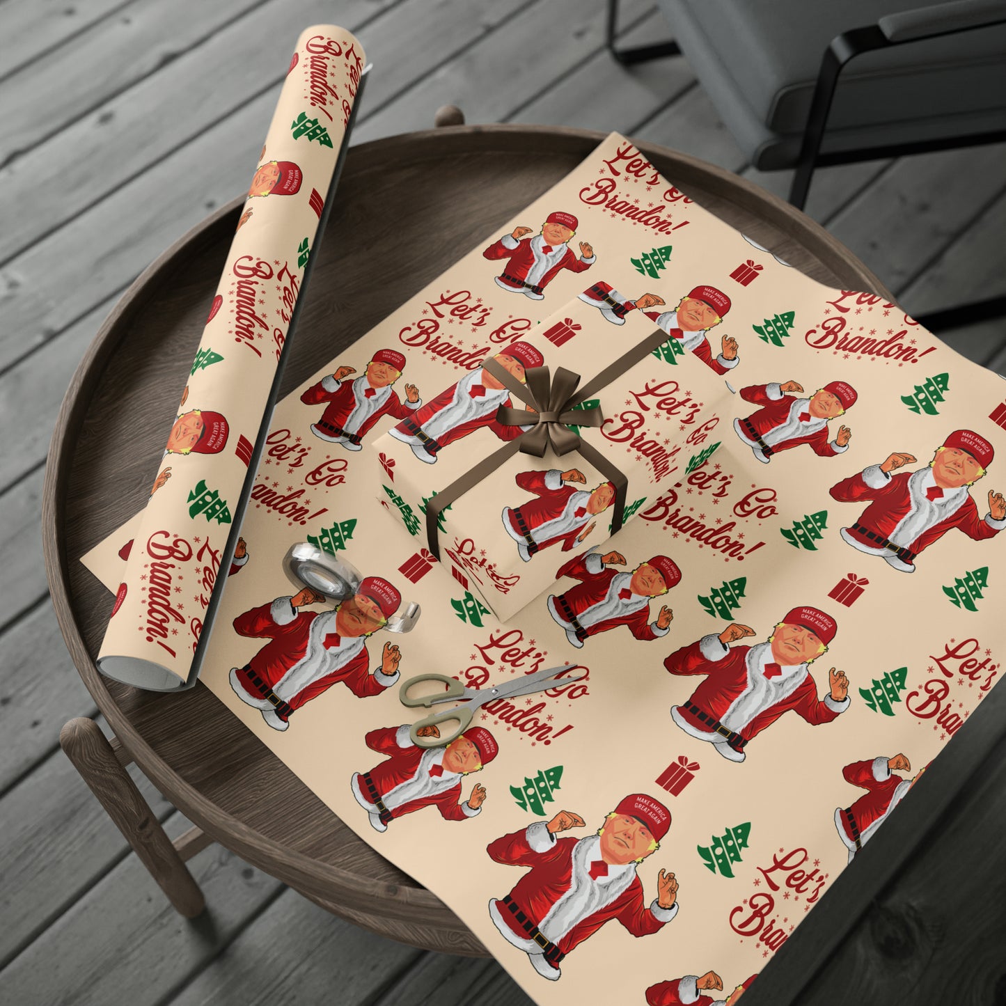 Funny Trump Christmas Wrapping Paper for Gifts - Let's Go Brandon Gift - Funny Santa Trump Wrapping Paper Christmas