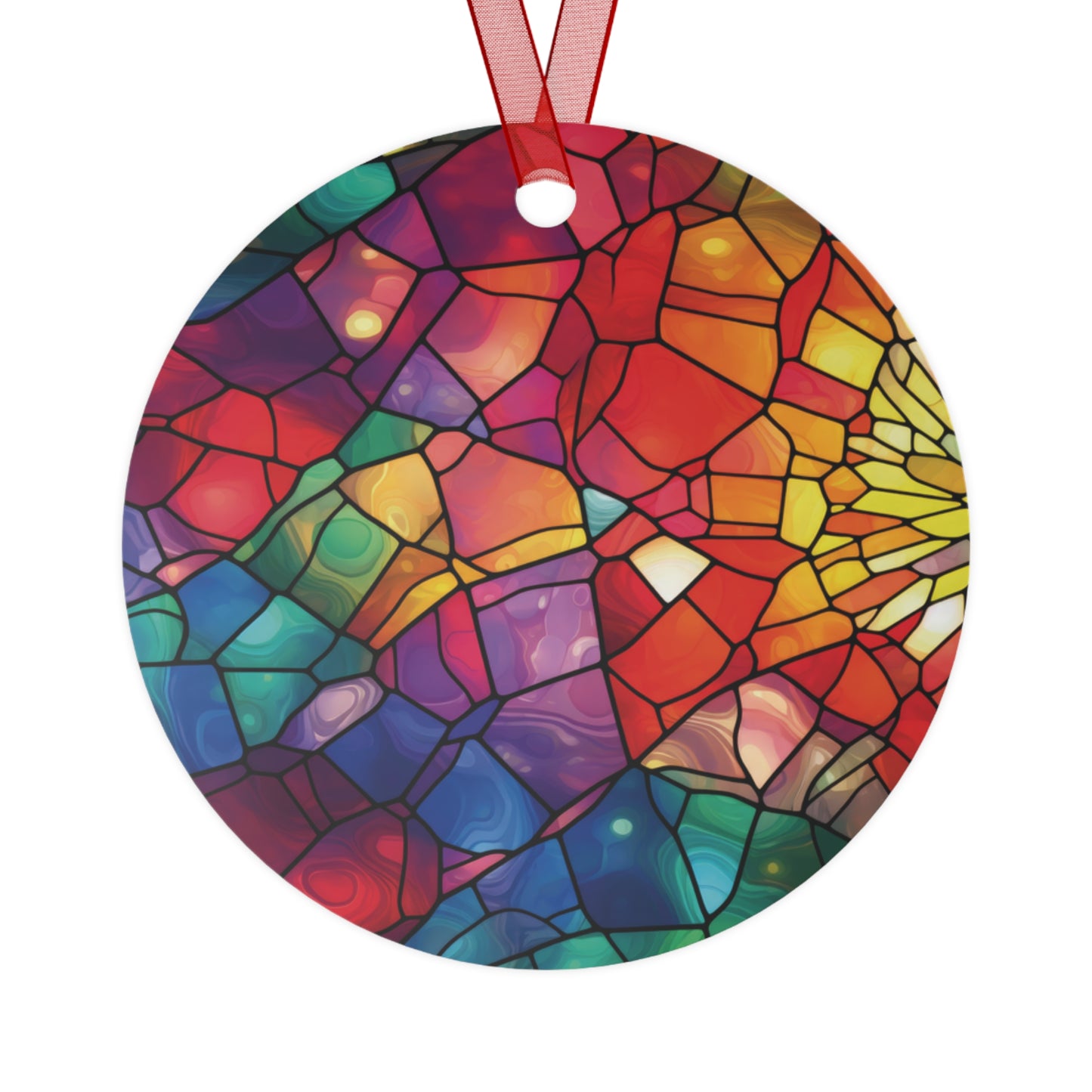 Christmas Rainbow Stained Glass Style Ornament Lightweight Shaterproof Metal Ornaments Christmas Ornament Exchange Decoration Gift Colorful