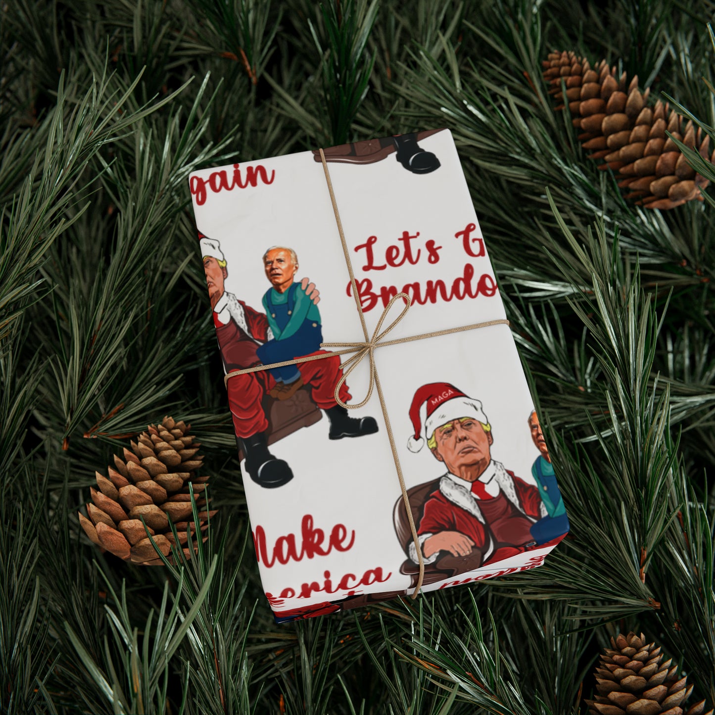 Greatest Trump Gift Wrap for Christmas - Let's Go Brandon Gift Wrap - Santa Trump Confused Biden Sitting on Lap Gift Wrap
