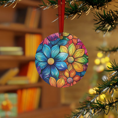 Christmas Flowers Rainbow Stained Glass Style Ornament Lightweight Shaterproof Metal Ornament