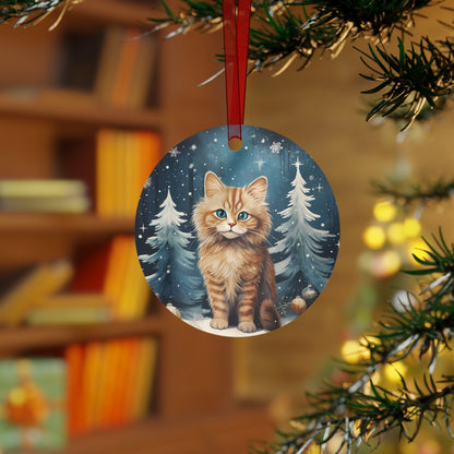 Cat Lover Ornament Christmas Cat Lightweight Shaterproof Metal Cat Ornaments Christmas Ornament Exchange Decoration Colorful Blue Snowflake