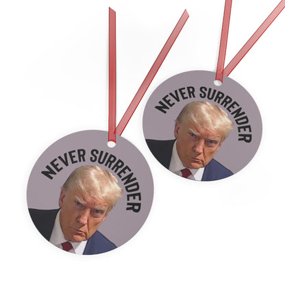 The Never Surrender Trump Mugshot 2023 Keepsake Metal Christmas Ornament Double Sided