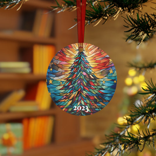 Christmas Tree Stained Glass Style Ornament Lightweight Shaterproof Metal Ornaments Christmas Ornament Exchange Christmas Tree 2023 Ornament