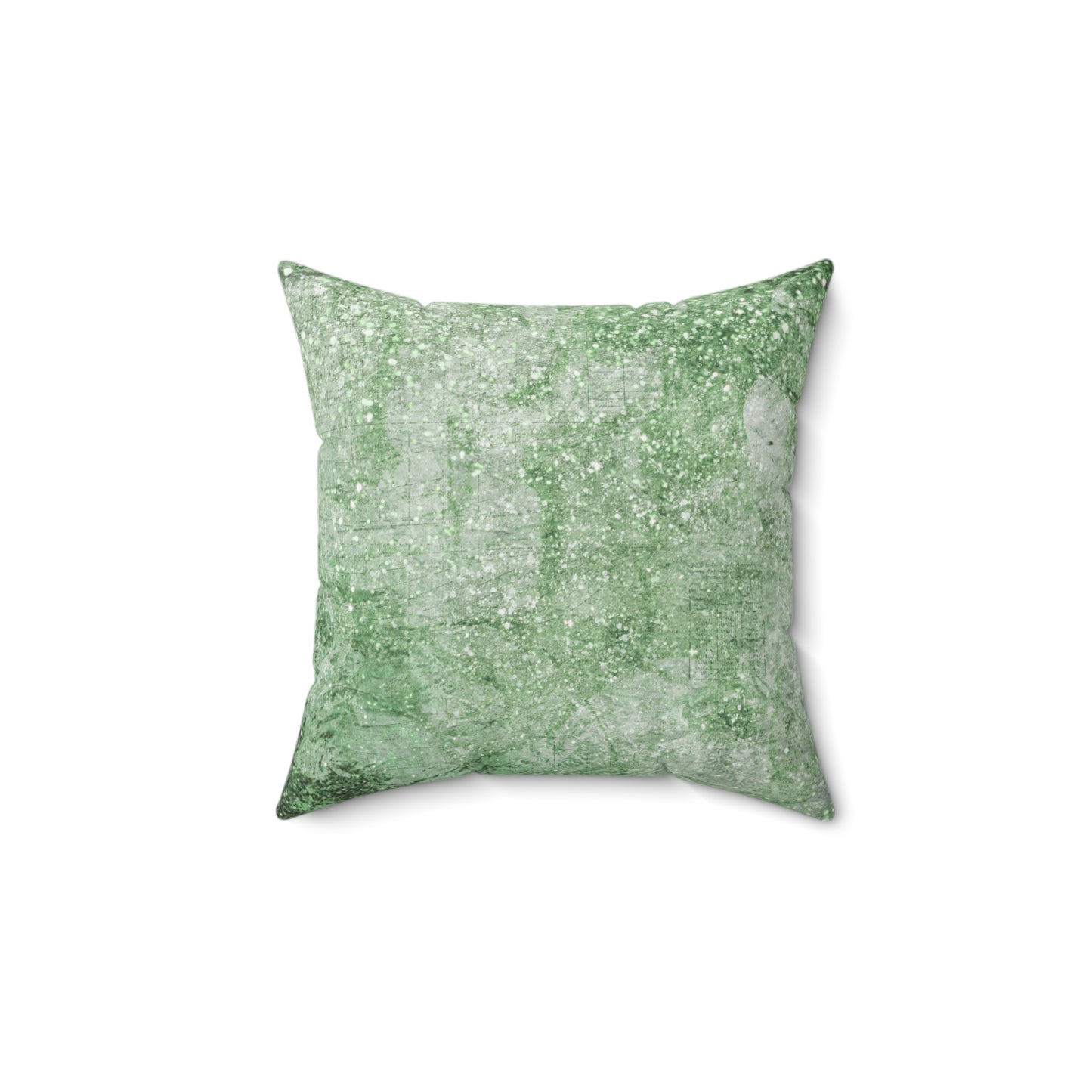 Glimmery Green Crumpled Vintage News Print Style Faux Suede Soft Square Pillow