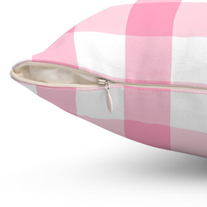 Pink White Plaid Pattern Print Spun Polyester Square Pillow Home Decor Pink Pillow