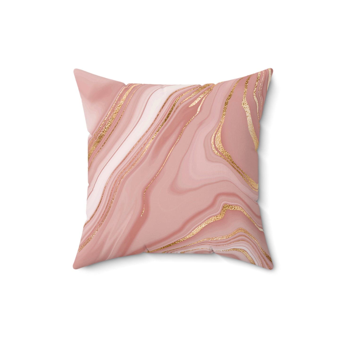 Pretty Pink Marble Print Waves of Pink Gold Marble Spun Polyester Square Pillow