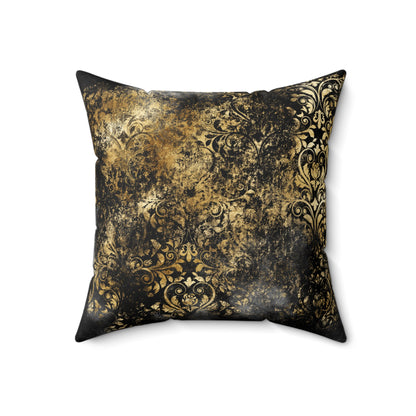 Cloudy Black Gold Pattern Print Faux Suede Soft Square Pillow