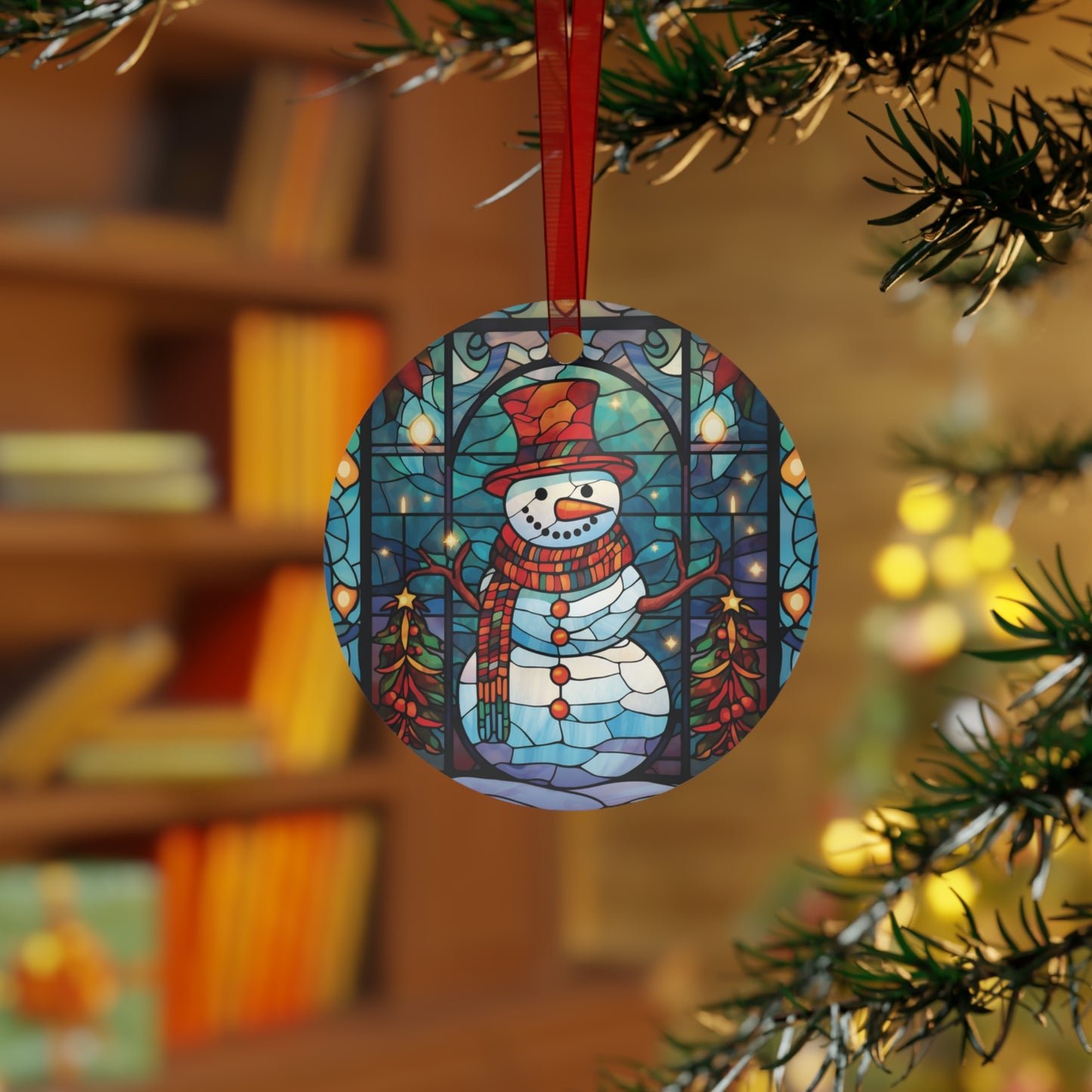Stunning Stained Glass Style Snowman Ornament Lightweight Shaterproof Metal Ornaments Christmas Ornament Exchange Decoration Christmas Gift