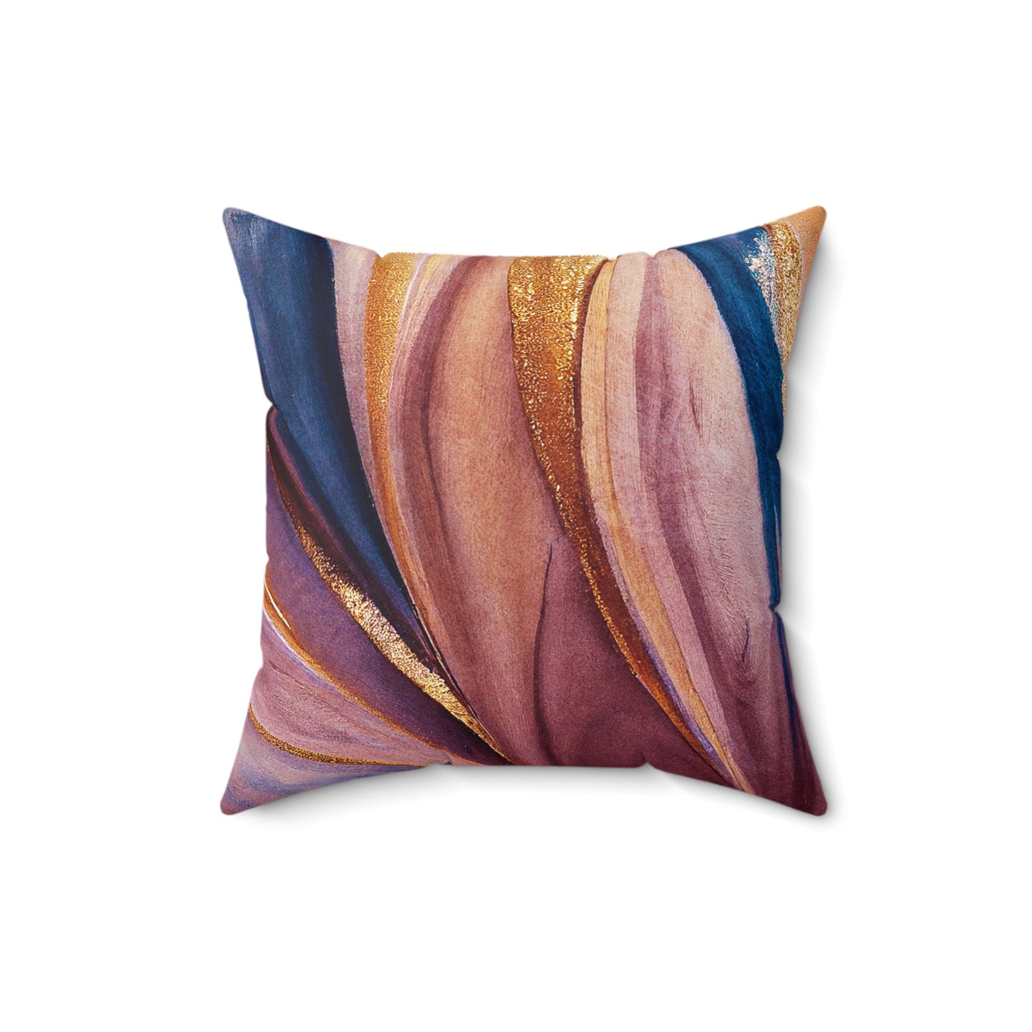 Stunning Marble Print Waves of Blue Pink Gold Marble Pattern Spun Polyester Square Pillow