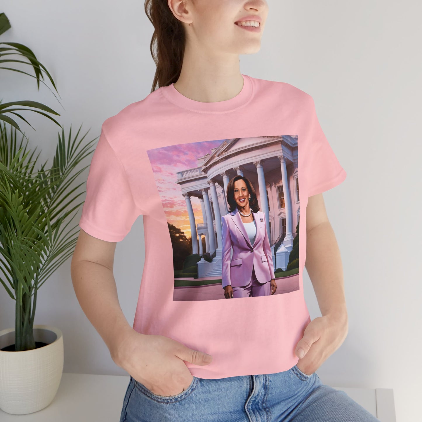 Kamala White House Art Shirt, Kamala Shirt, Bella Canvas 3001 Unisex T-Shirt, Kamala Harris President, Kamala Pink White House, Kamala 2024