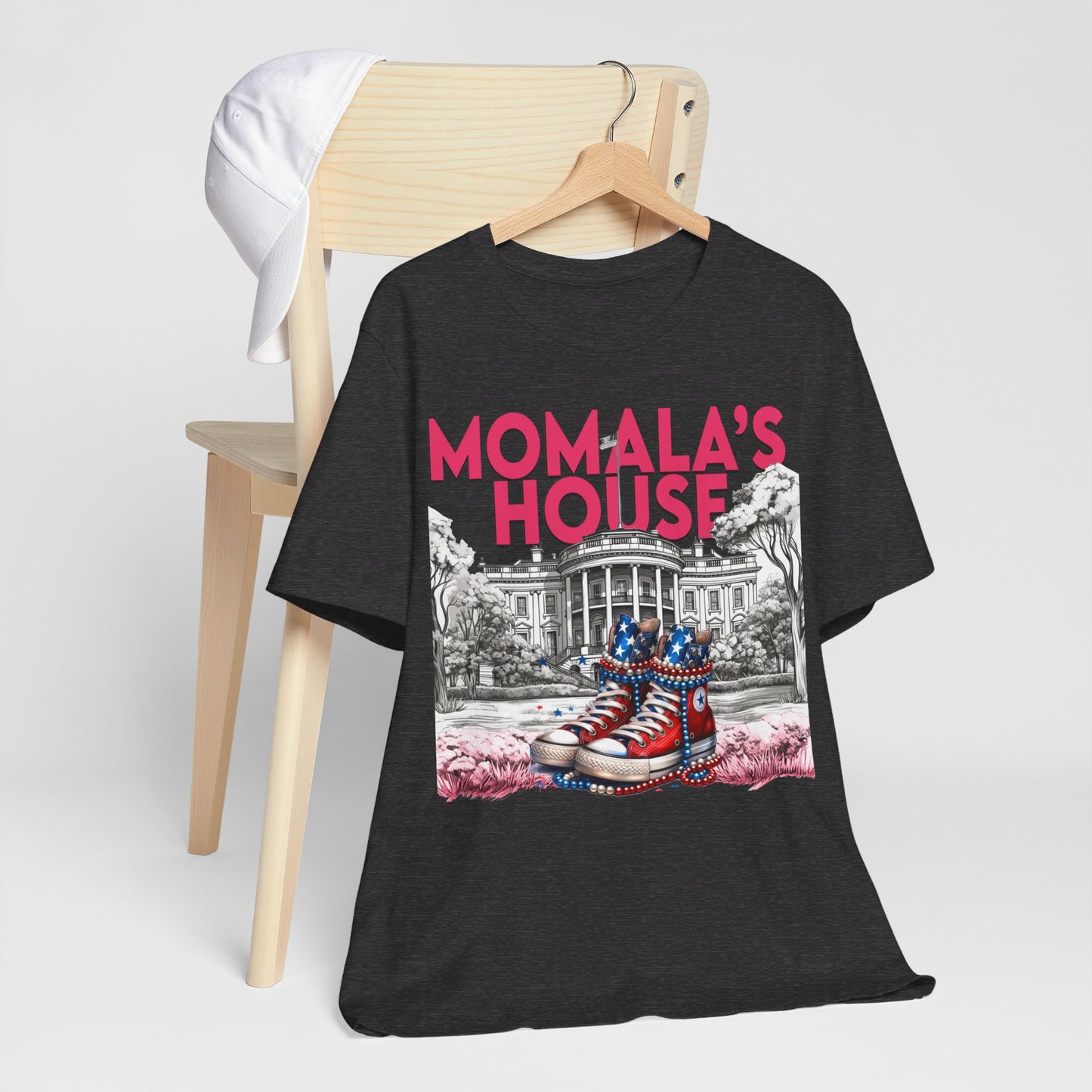 Momala, Momala's House, Madam President Kamala, Bella Canvas 3001 Unisex T-Shirt, Kamala Shirt, Kamala DNC Shirt, Kamala Chucks Pearls